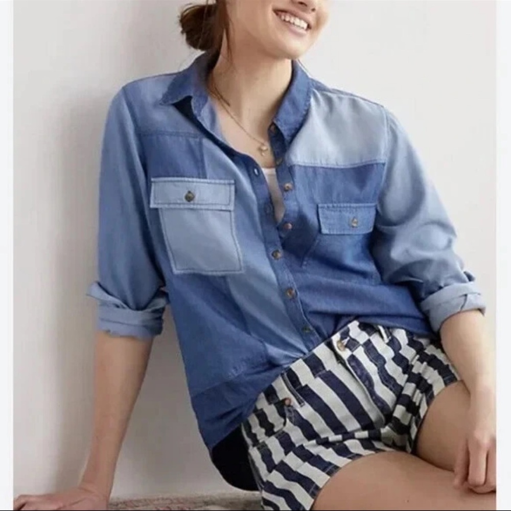 Anthropologie Pilcro Patchwork Chambray Button Down Shirt
